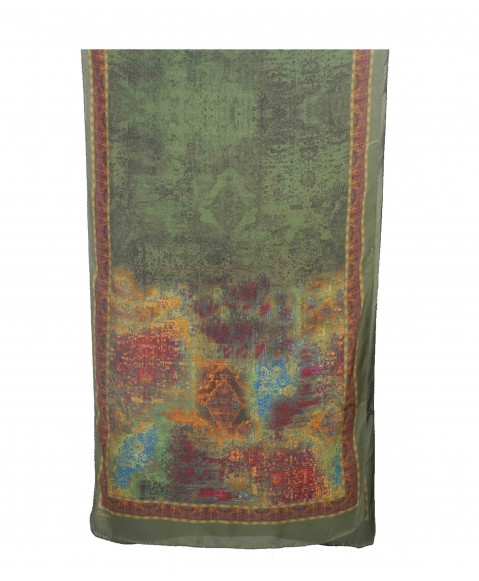 Crepe Silk Scarf - Green Rust