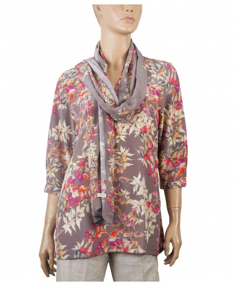 Short Silk Shirt - Leafy Prints 