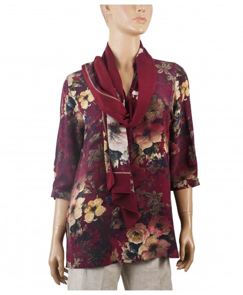 Short Silk Shirt - Purple Floral