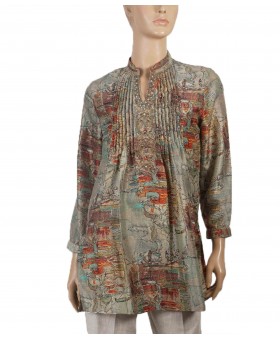 Casual Kurti -Viscose beige abstract