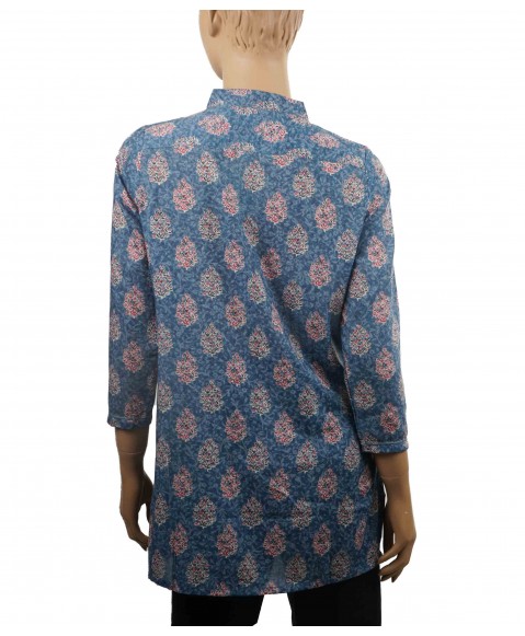 Antique Kurti - Small Flower Patch On Denim Blue 