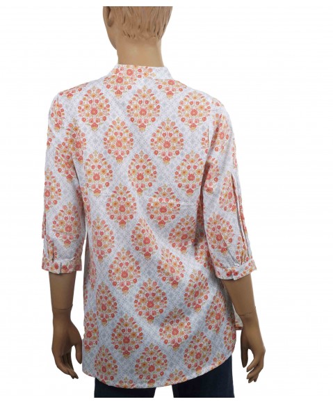 Casual Kurti - Flowers Patch On White