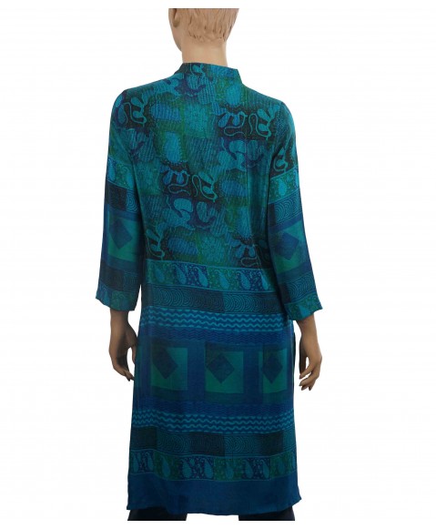 Tunic - Square and Zigzag Design On Blue