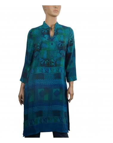 Tunic - Square and Zigzag Design On Blue