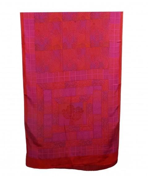 Crepe Silk Scarf - Pink Leafy Patchwork 