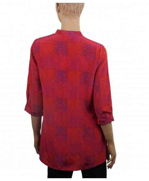 Short Silk Shirt - Pink Leafy Patchwork