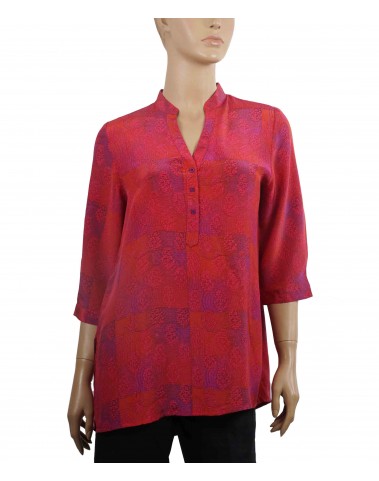 Short Silk Shirt - Pink Leafy Patchwork