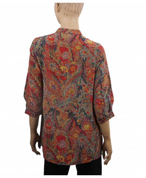 Short Silk Shirt - Red Floral Print