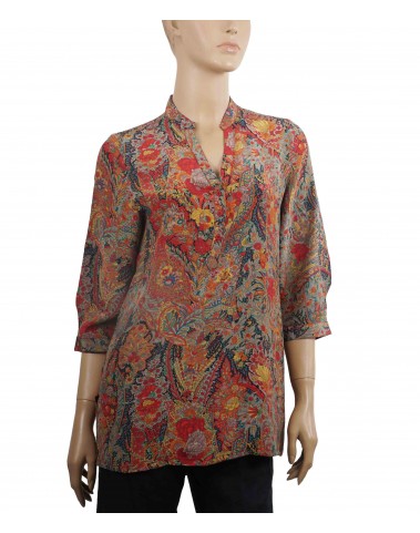 Short Silk Shirt - Red Floral Print