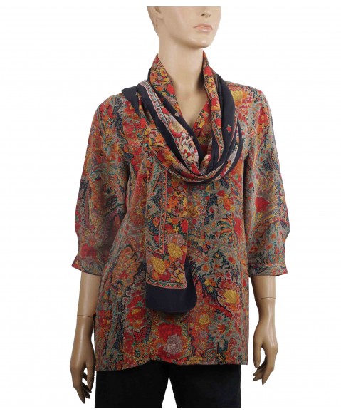 Short Silk Shirt - Red Floral Print