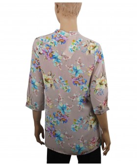 Short Silk Shirt - Blue Floral On The Beige