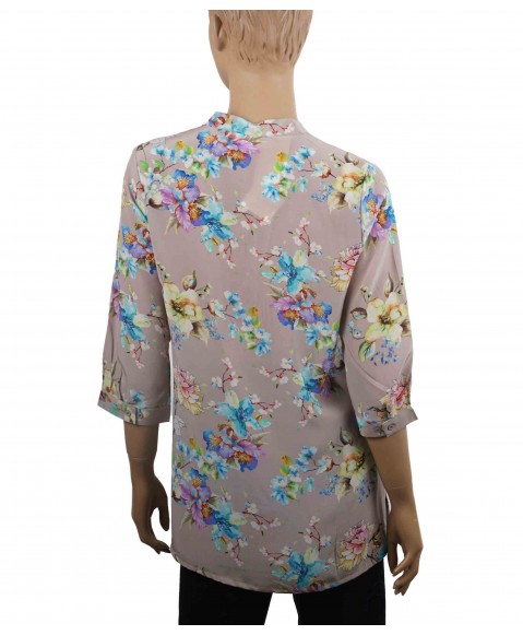 Short Silk Shirt - Blue Floral On The Beige