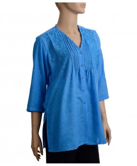 Casual Kurti-Blue Pleated 