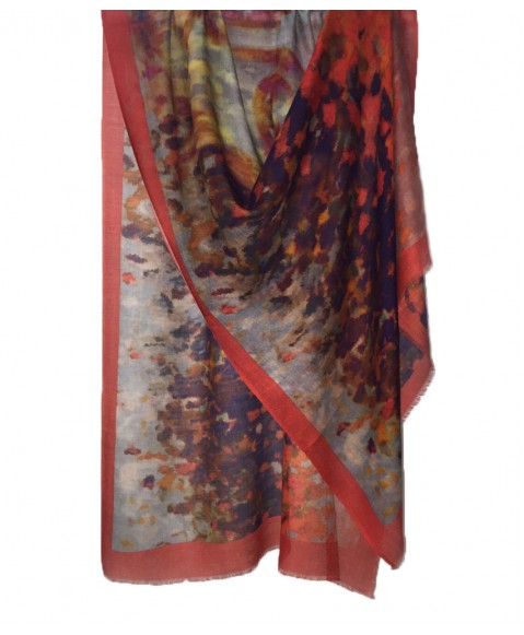 Digital Cashmere Stole - Red Budha 