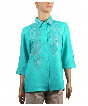 Embroidered Casual Shirt - turquoise Embroidery