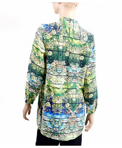 Long Silk Shirt-Green Stained Glass 