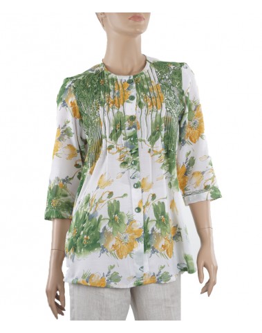 Embroidered Casual  Kurti-Green & Yellow Floral