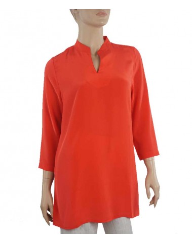 Plain Long Silk Shirt - Red