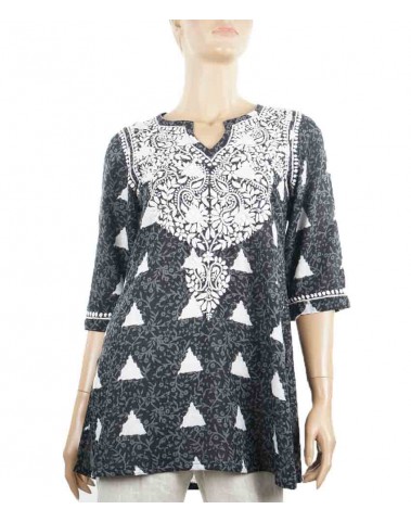 Embroidered Casual Kurti-Black & White Lucknow 