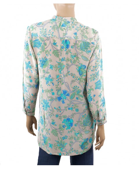  Long Silk Shirt - Blue Flowers