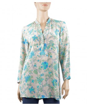  Long Silk Shirt - Blue Flowers