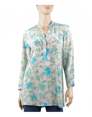  Long Silk Shirt - Blue Flowers