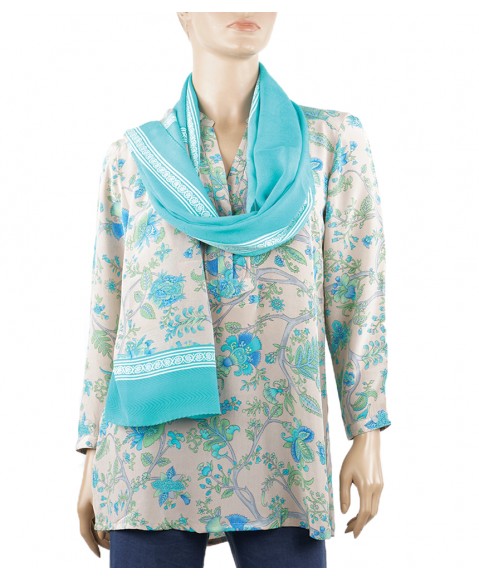  Long Silk Shirt - Blue Flowers