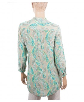  Long Silk Shirt - Green Paisley