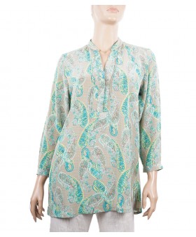  Long Silk Shirt - Green Paisley