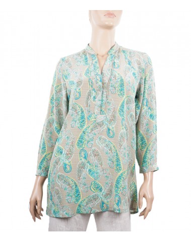  Long Silk Shirt - Green Paisley