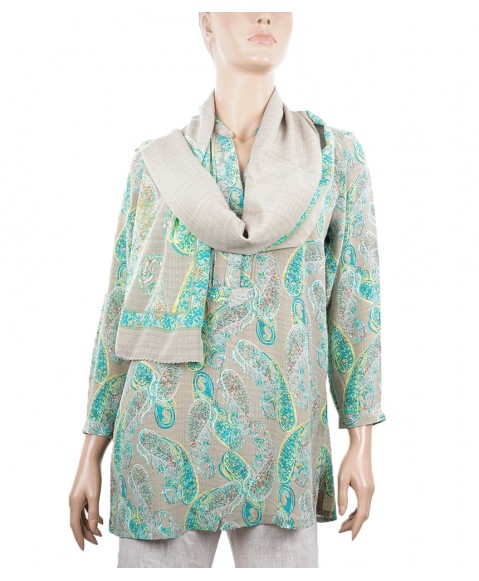  Long Silk Shirt - Green Paisley