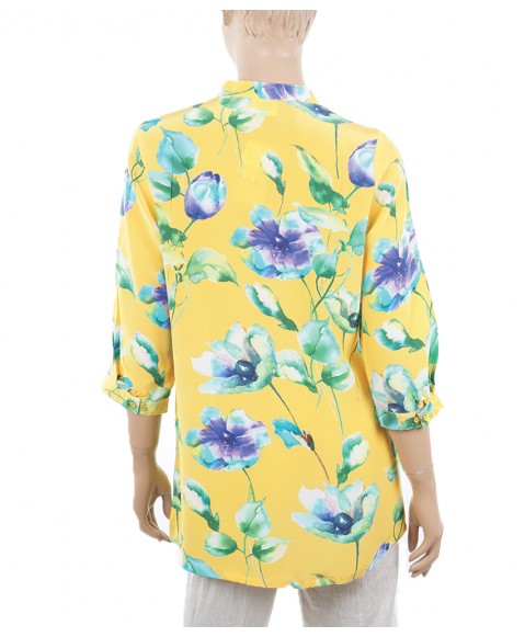 Short Silk Shirt  - Yellow Garden