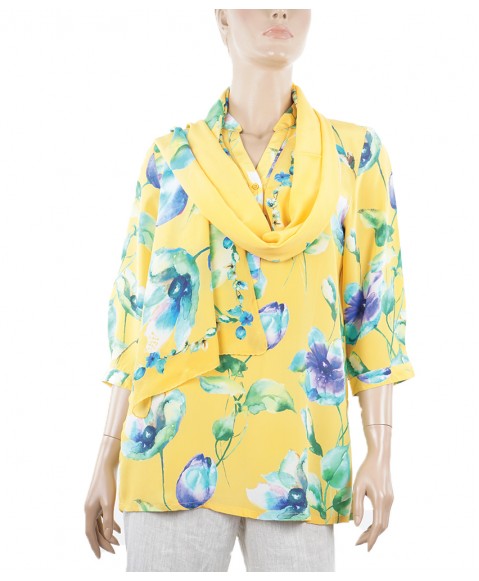 Short Silk Shirt  - Yellow Garden