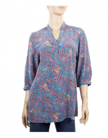 Short Silk Shirt  - Paisley on Blue