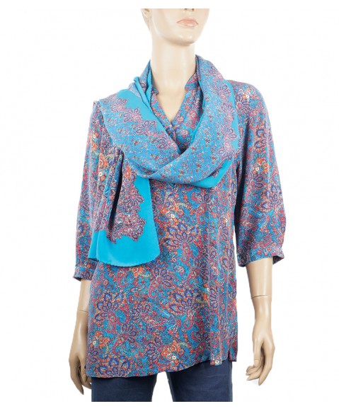 Short Silk Shirt  - Paisley on Blue