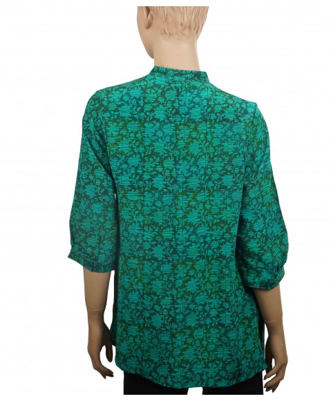 Short Silk Shirt -Green Floral