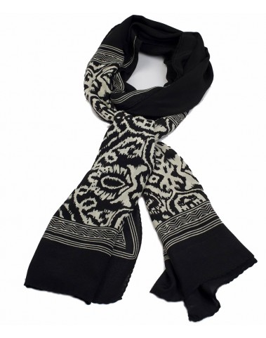 Crepe Silk Scarf -Black & White Ikat