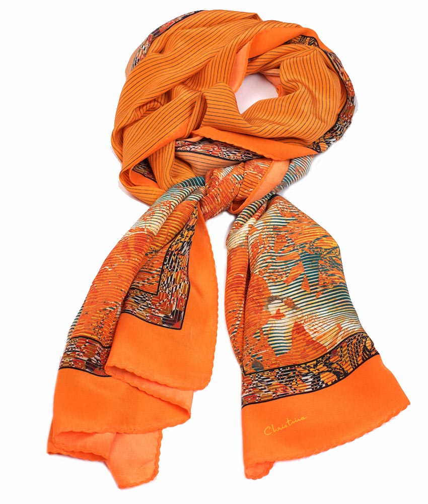 Orange Stripe Silk Scarf